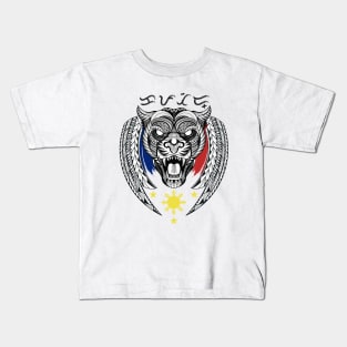 Philippine 3 Stars Sun / Tribal line Art Tiger / Black Panther / Baybayin word Kapatid (Sibling) Kids T-Shirt